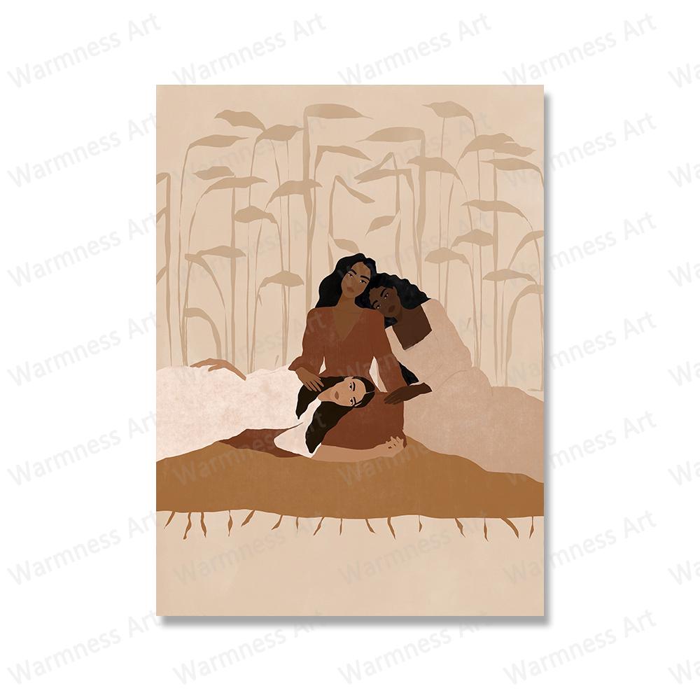 Boho Women Empowerment Wall Art Canvas Painting Female Posters And Print Black Cat with Girl Wall Pictures For Living Room Decor