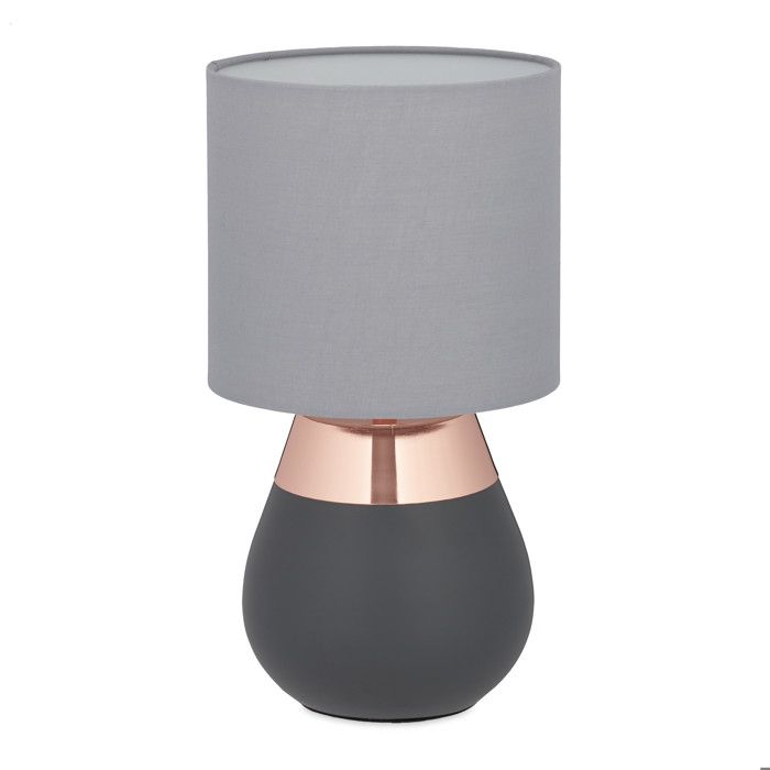 Relaxdays Lampe de table de nuit Tactile, réglable, 3 niveaux, E14 Veilleuse H x D 32,5 x 18 cm, cuivrée.