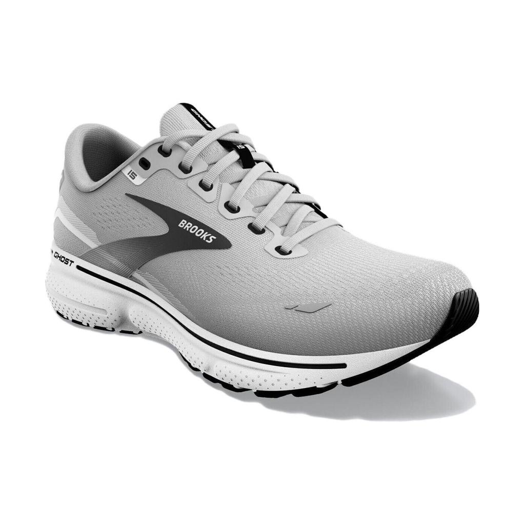 Brooks Ghost 15 Tessuto Traspirante Comodo Antiscivolo Durevole Scarpe da Corsa da Maratona Basse Sneaker da Uomo Grigio Nero 110393-098
