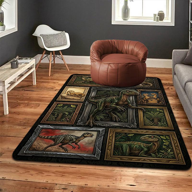 Prehistoric Dinosaurs Pattern Rug Floor Mat for Living Room or Bedroom Soft and Comfortable Carpet a Gift for Birthday and Holiday.