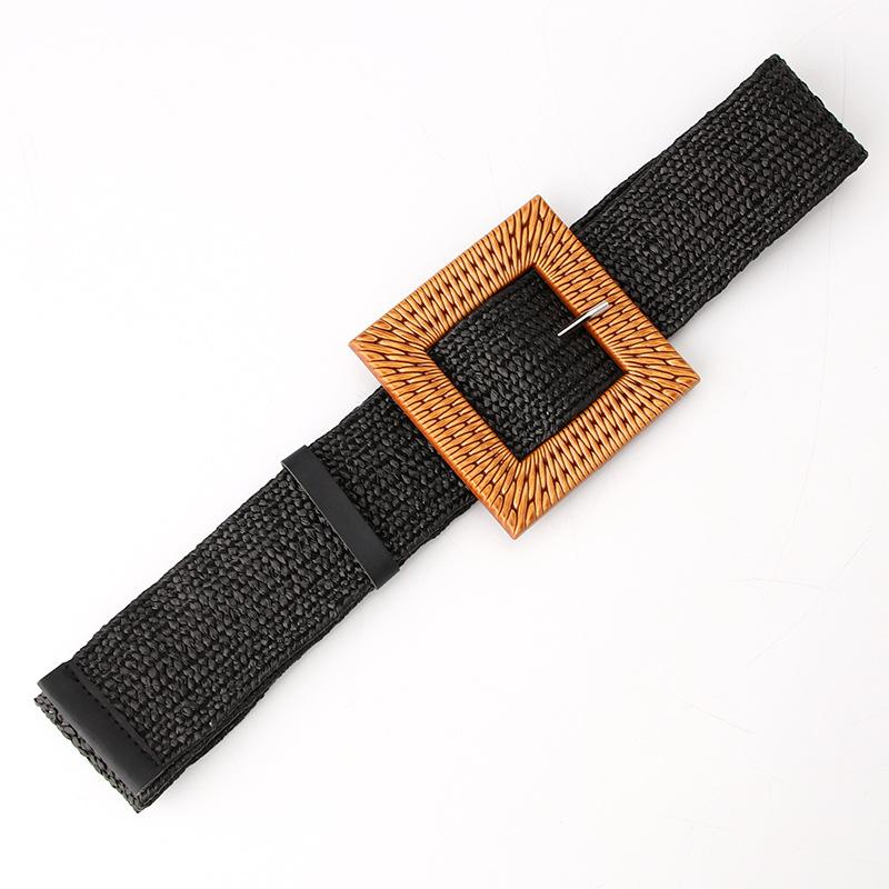 Imitation Grass Woven Women'S Elastic Belt Personalized Large Plastic Buckle Dress Elastic Waist Seal