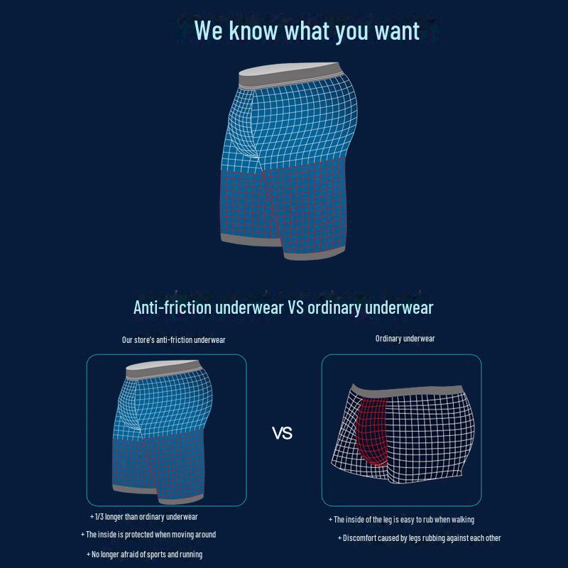 Men's Anti-Friction Quick-Dry Long Boxer Briefs for Running