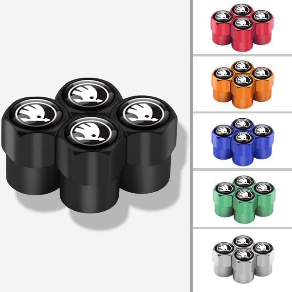 ABCDGD1 4PCS Car Styling Aluminum Emblem Wheel Tire Valve Stem Air Caps For Skoda S Octavia Fabia Rapid Yeti Superb Octavia A5 VRS VII