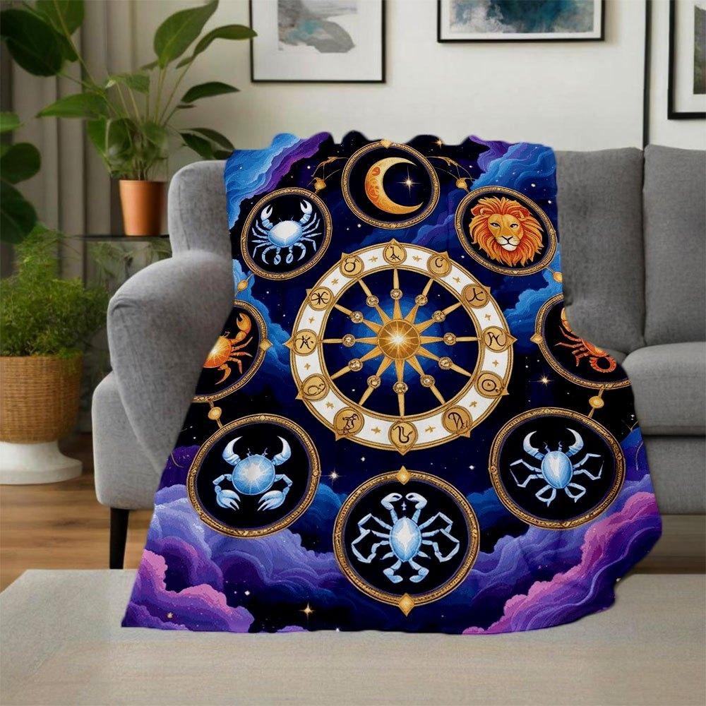 "Horoscope Zodiac Signs Wall Art Print"Blanket Flannel Throw Blanket for Sofa, Bed, Travel, Camping, Office