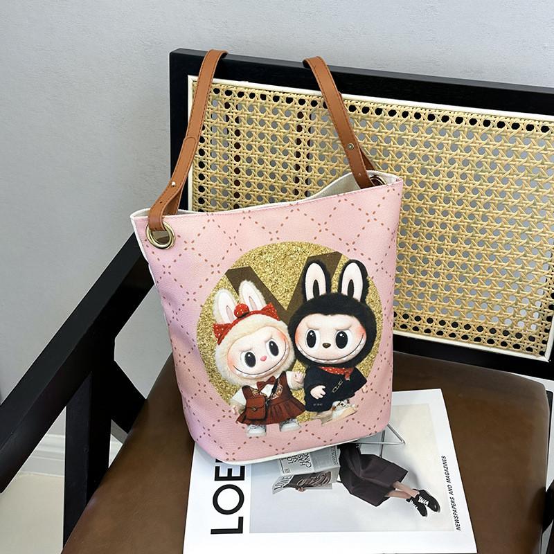 

Labubu Cartoon Canvas Backpack With Breathable Fabric And Expandable Capacity For School And Daily Use розовый