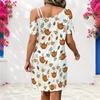 Women Plus Size One Shoulder Strappy Short Sleeve White Printed Loose Dress