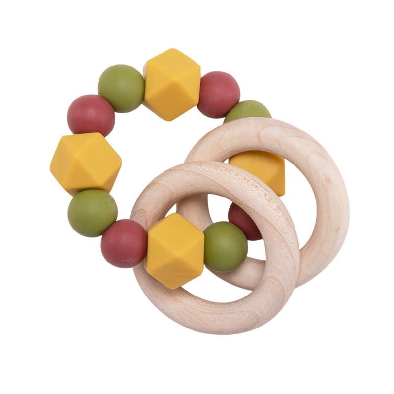 Baby Toys 1Pc Wooden Rattle Ring Teething Nursing Bracelets Bpa Free Silicone Bead Music Rattle Hanger Newborn Educational Toys
