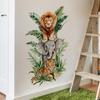 Stacked Jungle Animals Wall Stickers, Lion Elephant Tiger Self-Adhesive Decor for Kids Room Home Interior Decoration