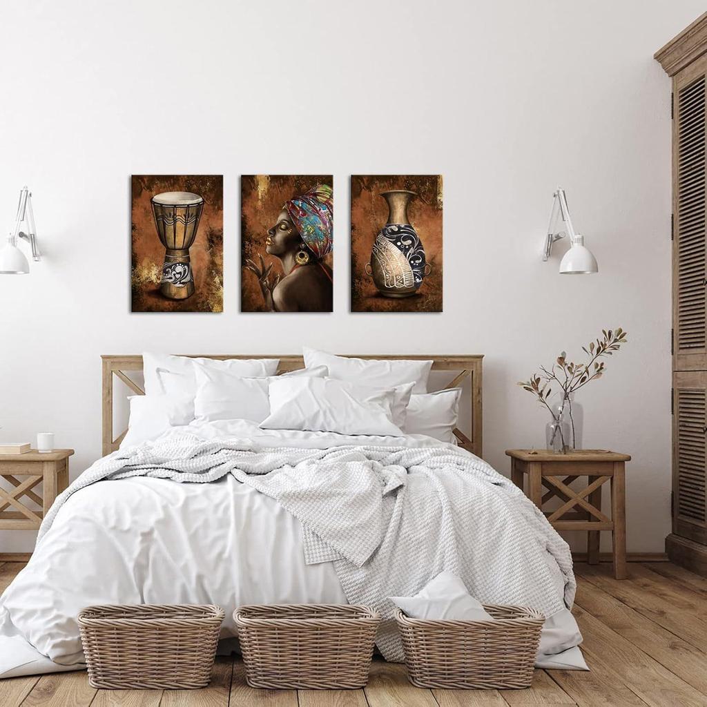 NutArtPic Ancient African Wall Art Canvas Tribal Vase Drum Painting Pictures Trditional Ethnic Africa Artwork Prints