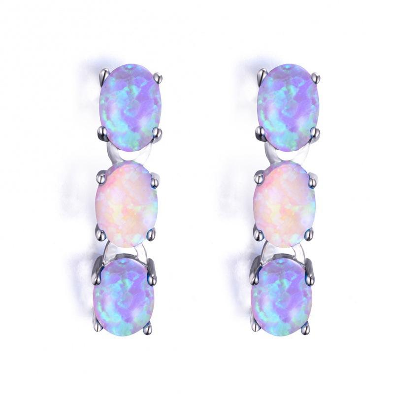 Platinum three purple stud earrings women s fashion versatile earrings