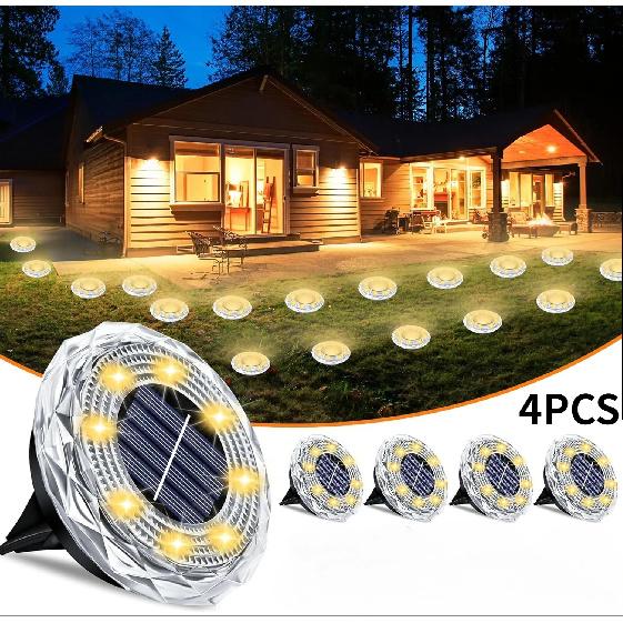 4/8/12PCS Solar Lights Outdoor Waterproof 8 LED Solar Ground Light Warm White Solar Buried Light for Patio Garden Lawn Driveway 4PCS 8LED