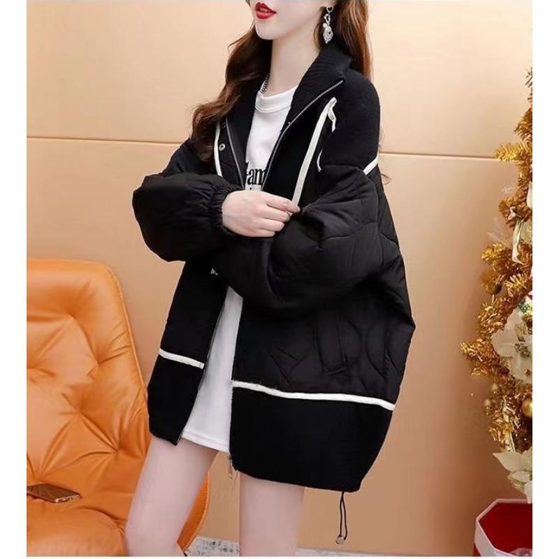 DIMANAF 2024 Tallas Grandes Invierno Oversize Suéteres para Mujer Cuello Alto Patchwork Abrigo Acolchado Jersey Chaqueta de Punto Suéter Holgado