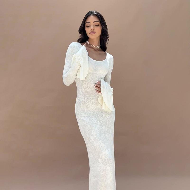 Podzimní Dámská Móda Sexy Perspektiva Šaty na hýždě s dlouhým rukávem a vysokým pasem Úzký střih