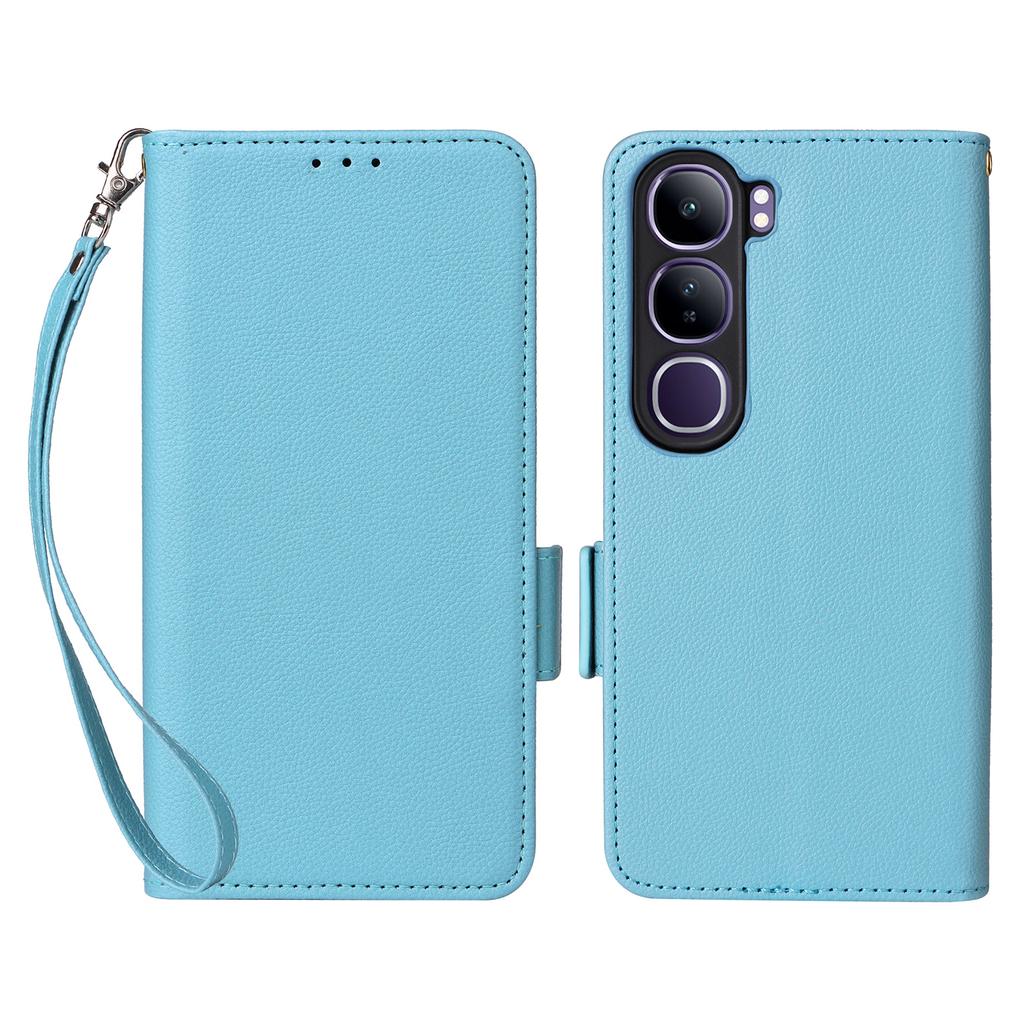 Leather Case with Wrist Strap for Vivo V40 SE 5G 80W/V40 Lite (Indonesia) 4G/5G Litchi Texture Wallet Flip Phone Cover
