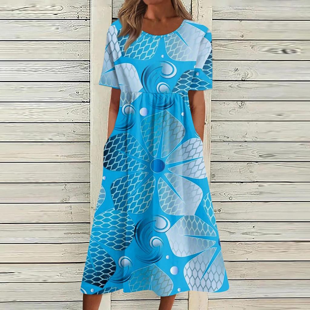 Fritidskjoler for kvinner Trykte kjoler Sommerkjoler Trykt plisserte midikjoler Basic Classic Outdoor Daglig Kortermede løse kjoler