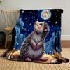 Hedgehog Gazing At Moonlit Sky Patterned Blanket, Flannel, Suitable for All Seasons, Home Decor, Warm and Cozy