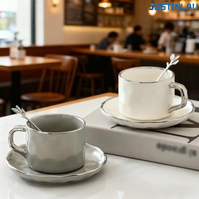 230ml European-style Gold-rimmed Ceramic Coffee Cup and Saucer Set Tea Cup Starbucks Cup Cute Cup Teacup Coffee Cup Set Copo