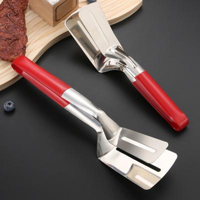 Edelstahl-Lebensmittelklammer, geschlitzt, Verbrühschutz, rutschfester Gummigriff, multifunktionaler Steak-Fleisch-Fisch-Bratgrill, Servierklemme, Zange, Spatel