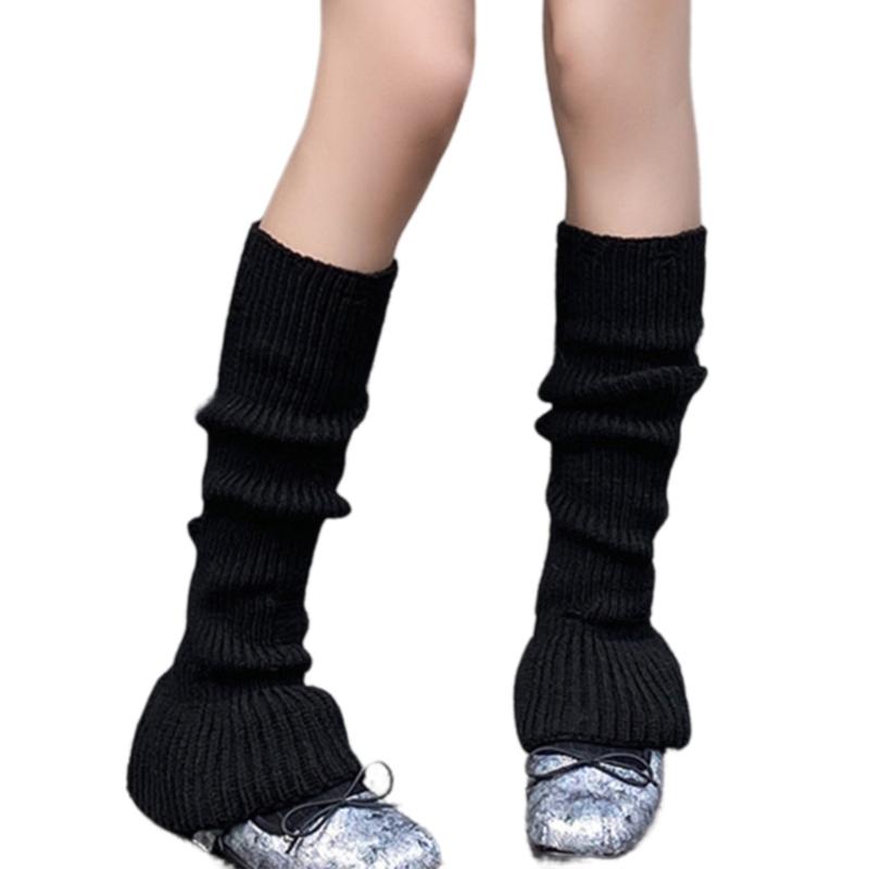 Polainas de Punto Acanalado Harajuku Huecas Desgastadas Agujeros Rasgados Cubre Piernas de Pierna Ancha Calcetines Largos Elásticos Acampanados para Mujer
