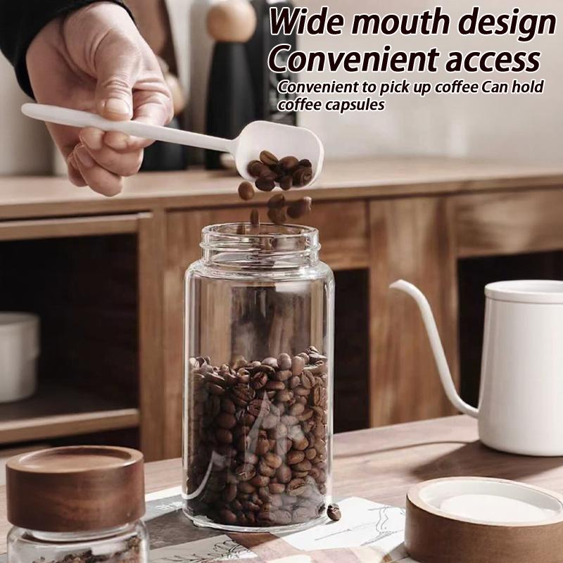 Coffee Bean Glass Sealed Jar Tea Coffee Powder Spice Sealed Storage Jar Acacia Wood Lid Glass Jar