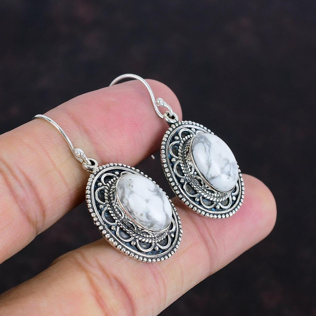 Howlith Ohrring 925 Sterlingsilber Ohrringe Vintage Edelstein Ohrringe Echter Howlith Schmuck Handgefertigt Brandneu Ohrring Jubiläumsgeschenke