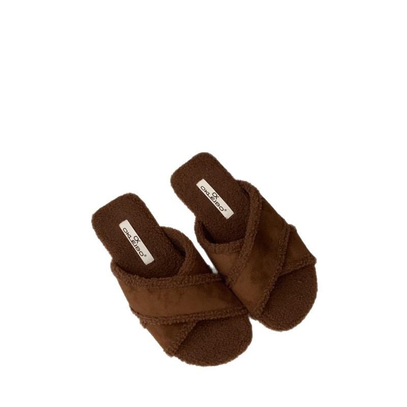 Mao Mao Slippers Women's Fashion Outer Wear 2025 New Retro Muffin Ugly Cute Flat-bottomed Cotton Slippers Lazy One-word Slippers