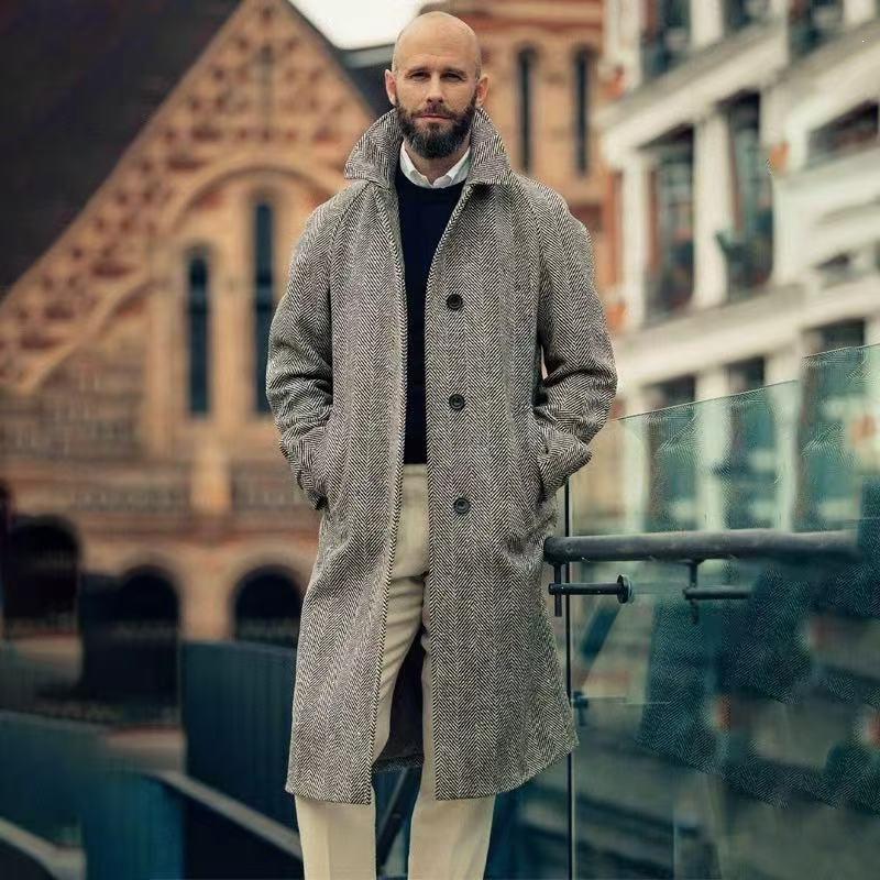 Black and white herringbone long coat