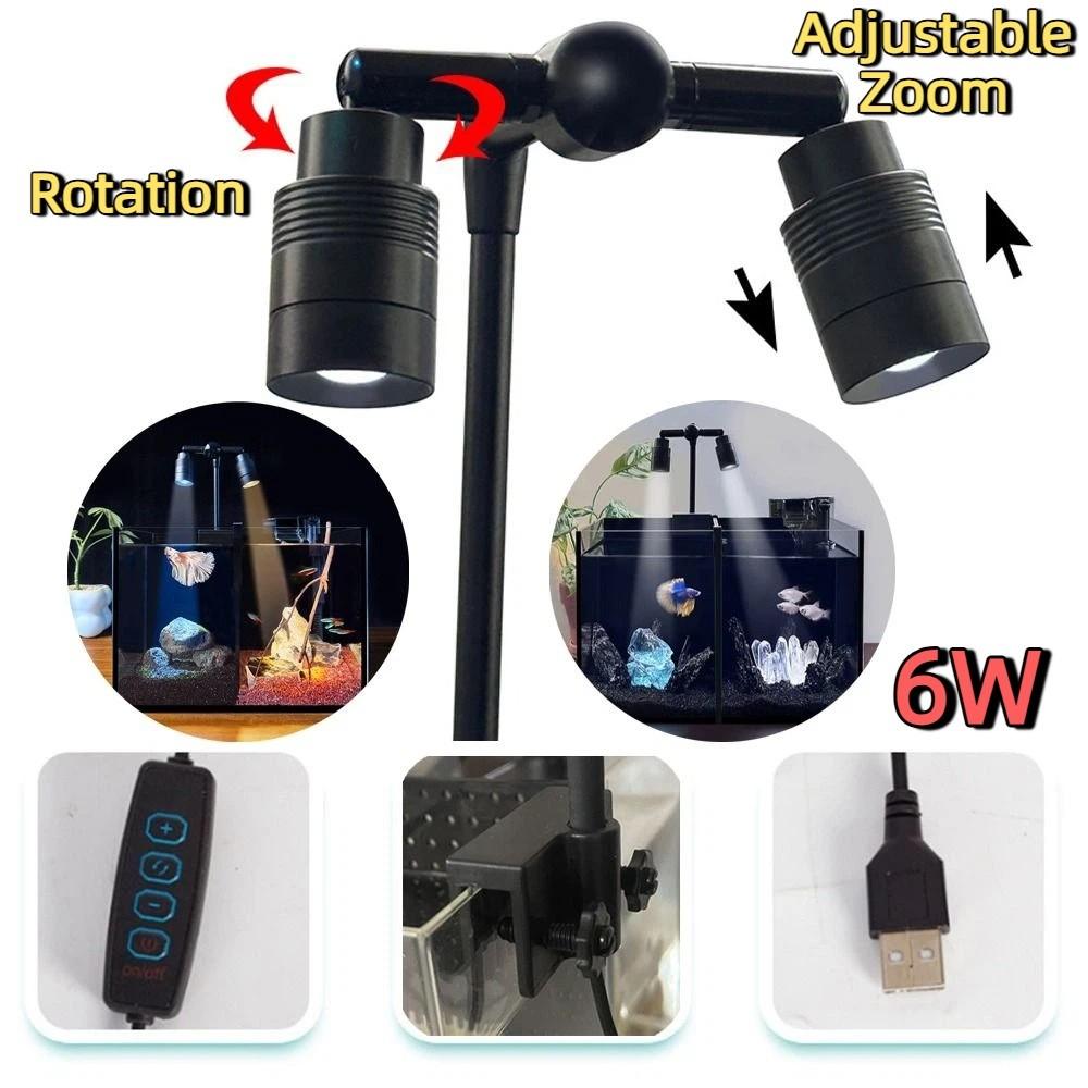 Doppelköpfige Mini-Clip-Aquarienlampe, 6 W, verstellbarer Zoom, USB-Energiespar-LED-Aquarien-Pflanzenleuchte