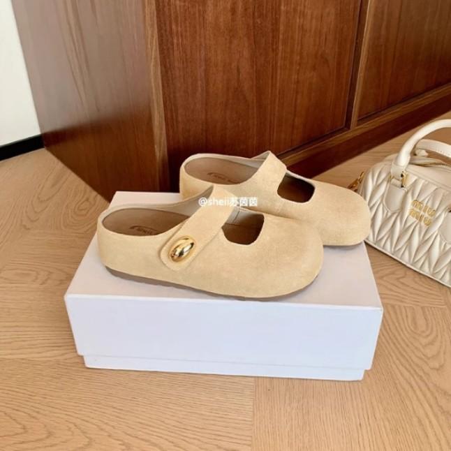 Versatile new calf velvet inner heightening platform Mary Jane Birkenstocks half slippers summer