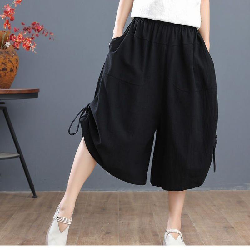 

Retro Summer Loose Lantern Pants Wide Leg Pants Cropped Pants Ice Silk Wrinkled Plus Size Women s Pants, Elastic Waist 5XL