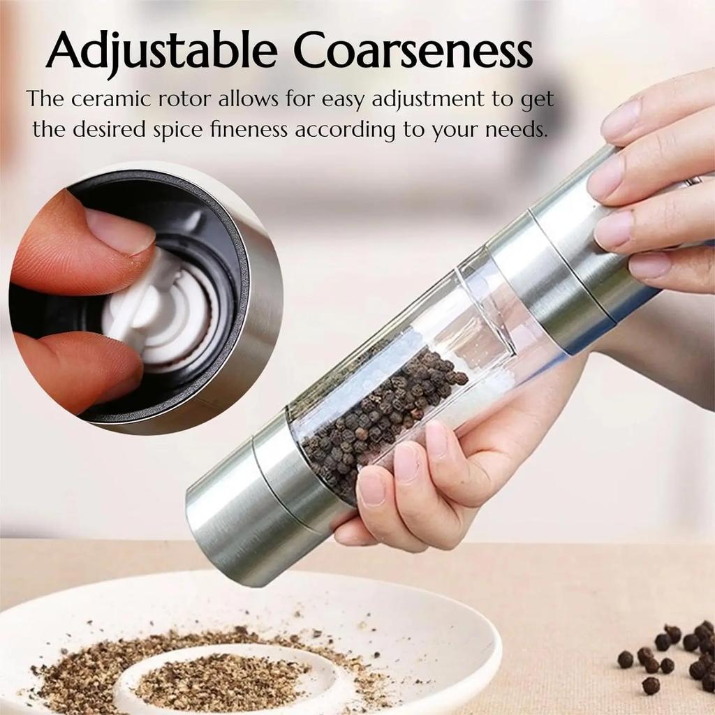 2 In 1 Stainless Steel Salt and Pepper Grinder Set Double Head Salt and Pepper Grinder Manual Salt and Pepper Mill Grinder New