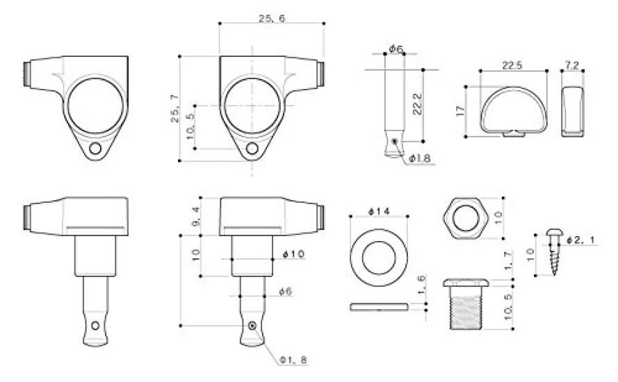 GOTOH Electric Guitar 20 Gold Tuners, Buttons, 3+3, (05182GX) SG301-20-3+3-GG