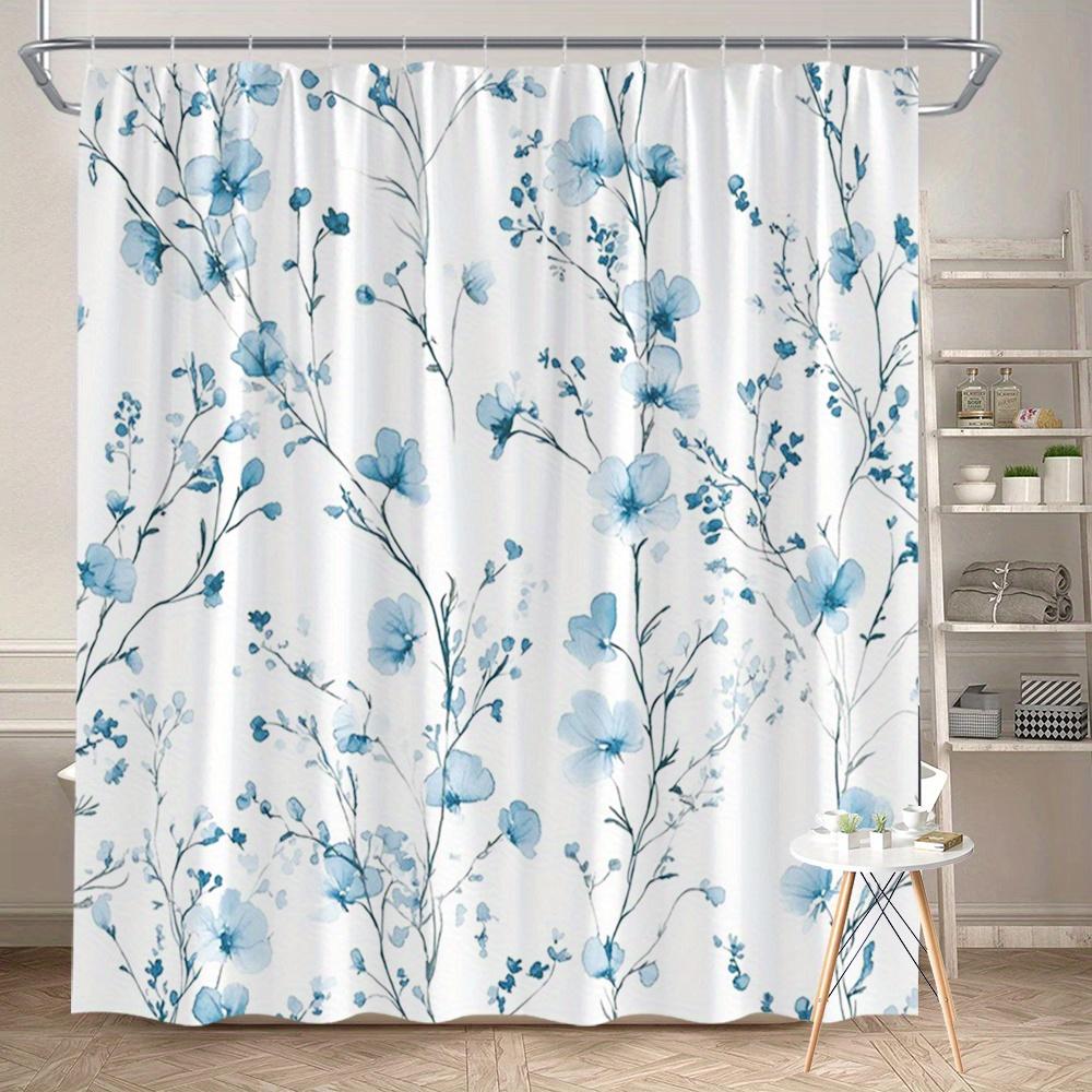 

1 шт. белая и синяя цветочная шторка для душа, машинная стирка, полиэстеровая ткань, с крючками, подходит для украшения ванной комнаты 90X180cm