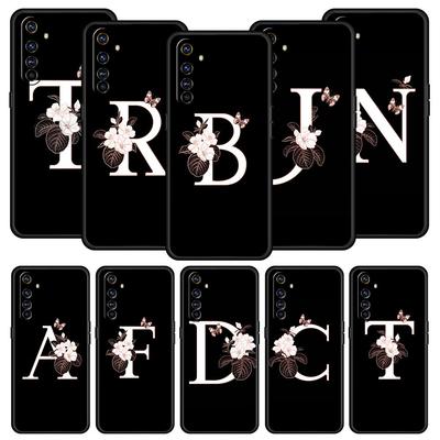 Soft TPU Case For Realme C67 C63 C55 C53 C25 C21 10 11 12 13 GT 2 3 5 Pro Plus 5G Shockproof Phone Cover Flowers Initial Letter