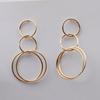 European Vintage Long Round Drop Earrings for Women Three Layer Hollow Circle Dangle Earrings Big Geometry Golden Jewelry