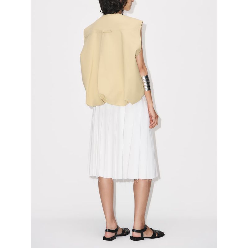 Early Autumn New Women's Clothing Waistcoat round Neck Sleeveless Commute Leisure Ruched Hem Cotton Vest 7864386