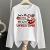 (Asian Size) Lovely Letter Merry Christmas New Year Graphic Tee Women Casual Fashion Top O-neck Clothing Print T Shirt Long Sleeve T-shirts