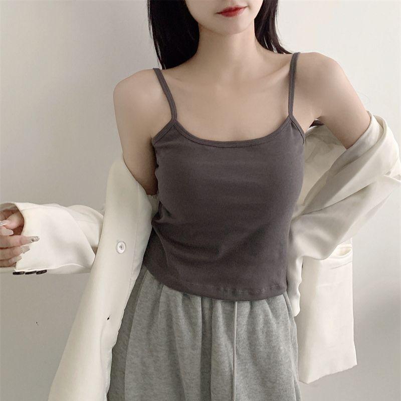 Women's Tank Top with Chest Cushion Beautiful Back Vest Chest Wrapped Solid Color Short Top