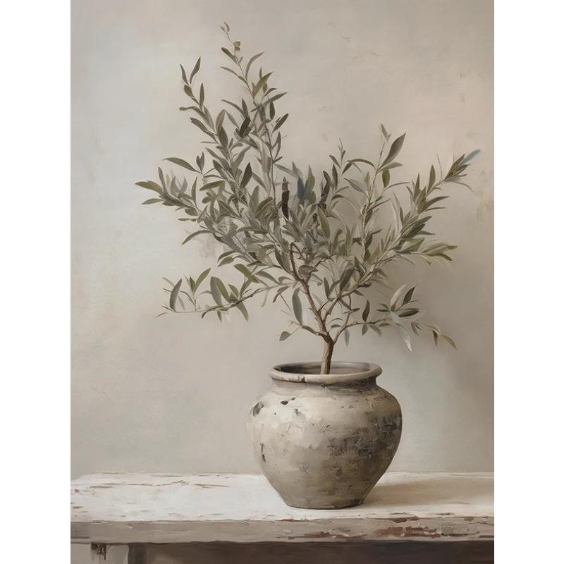 Retro Elegante Olivenbaum und Zitrone Leinwand Poster Vase Wandkunst Poster Perfektes Geschenk für Wohnzimmer Schlafzimmer Studentenwohnheim Heimdekoration