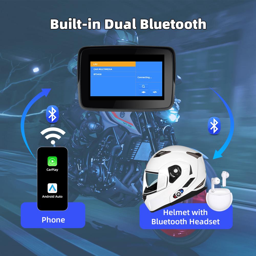 EKIY 5.0 inch Wireless CarPlay Moto Android Auto Portable Digital Motorcycle Dashboard GPS Navigation Display Screen Monitor