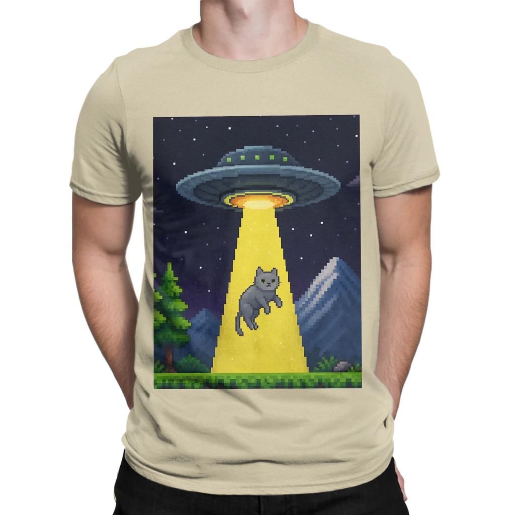 Abducted Pixel UFO Funny Graphic 100 Cotton TShirt UFO Tees Tops For Unisex