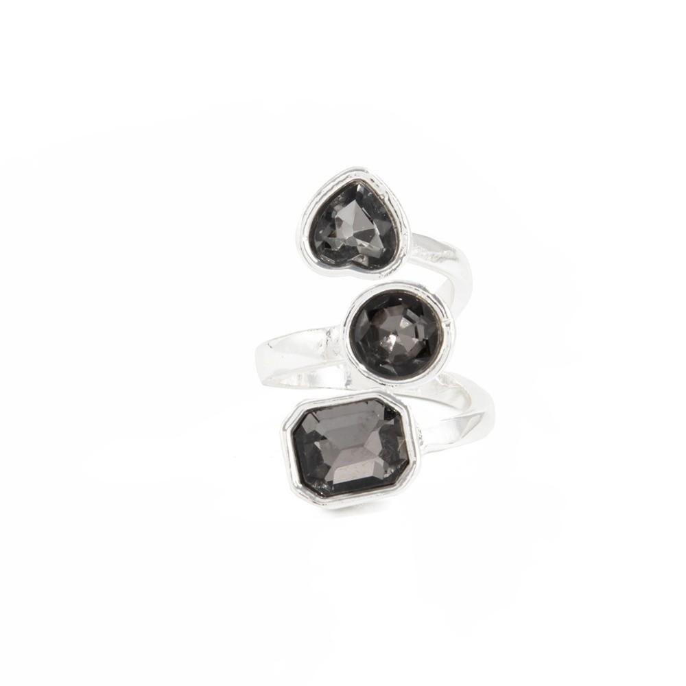 Goth Crystal Zircon Ring Grey Square Finger Rings Fashion Accessory Open Rings  Women
