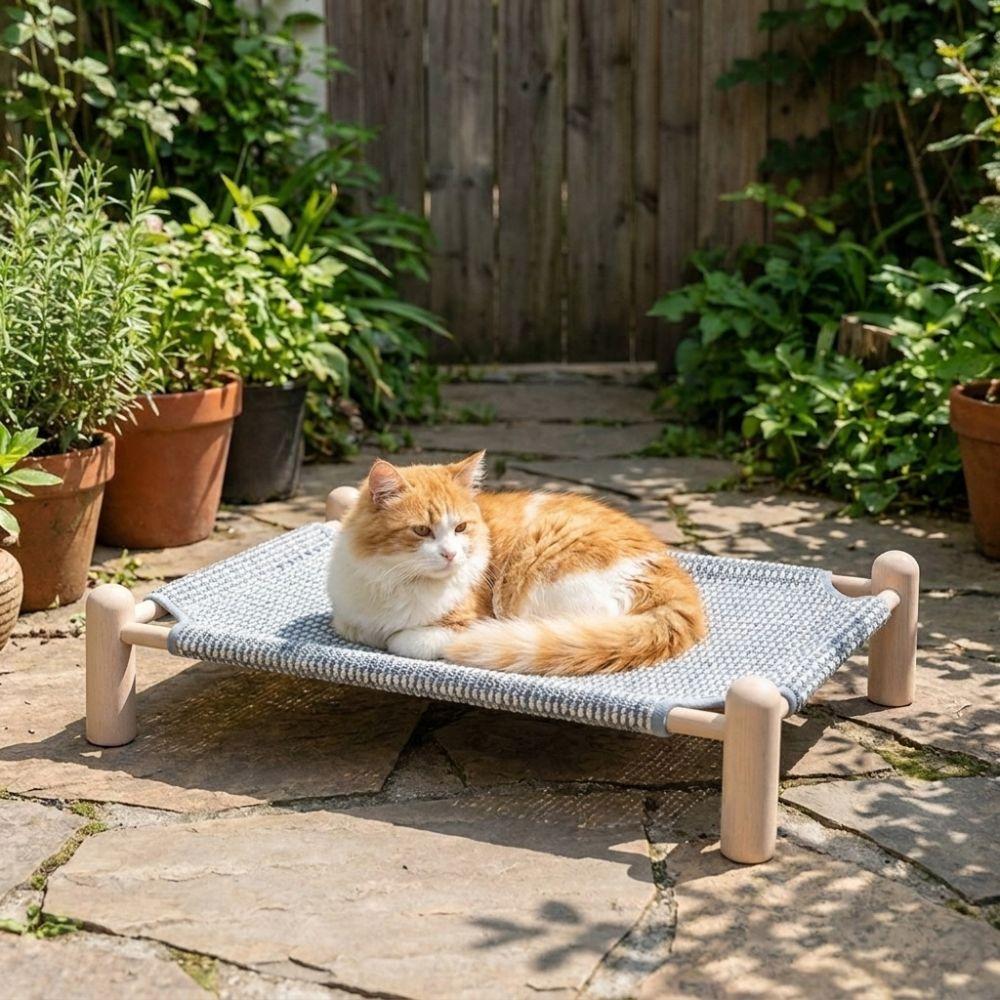 Dog Cot Breathable Cat Elevated Bed Wooden Frame Removable Cat Hammock Moisture-proof Canvas Dog Sofa Bed Outdoor Camp