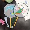 Round Double Sided Embroidery Fan Chinese Style Wooden Handle Embroidery Round Fan with Pendant Handheld Flower Silk Fan