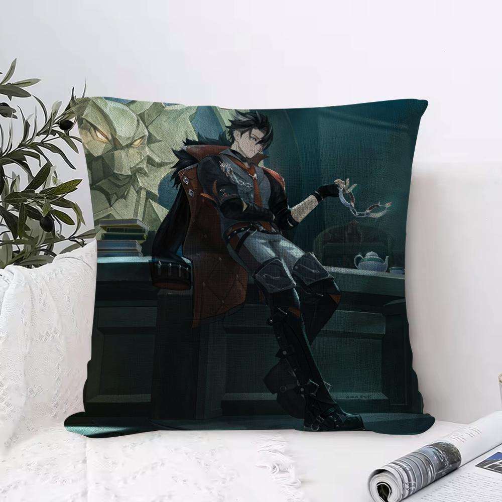 Genshin Impact Wriothesley Cushion Cover Eco Linen Pillow Case DoubleSided Print Breathable Durable Zipper Home Decor Gift