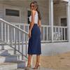 Ladies' Comfortable Casual Fashionable Sexy Slit High Waisted Mid Length Skirt Denim Midi Skirt
