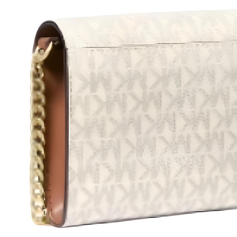 Michael Kors Carson Horsebit Adjustable Chain Shoulder Strap Magnetic Closure Faux Leather Shoulder Crossbody Bag Large Women's Vanilla White