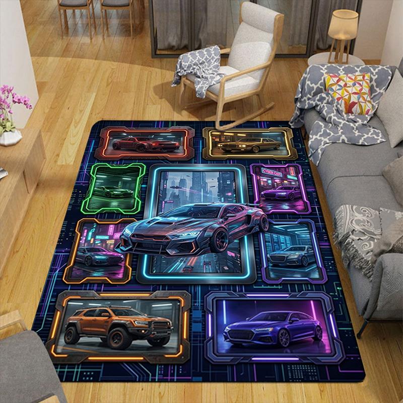 Cyberpunk Car Collection Pattern Rug Floor Mat for Living Room or Bedroom Soft and Comfortable Carpet a Gift for Birthday and Holiday.