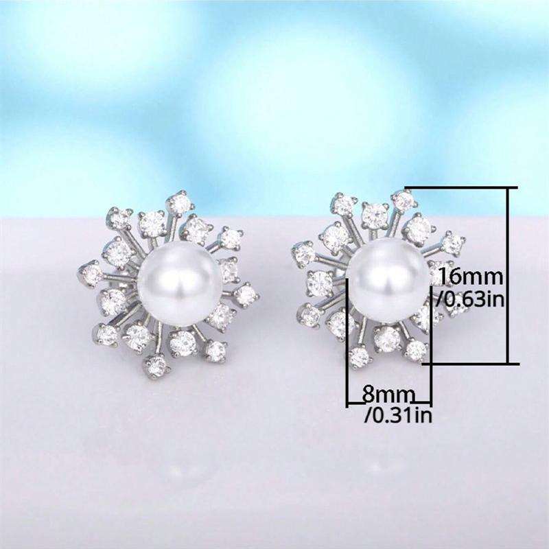 European and American fashionable women's simple snowflake pearl earrings, flower cute temperament, versatile earrings