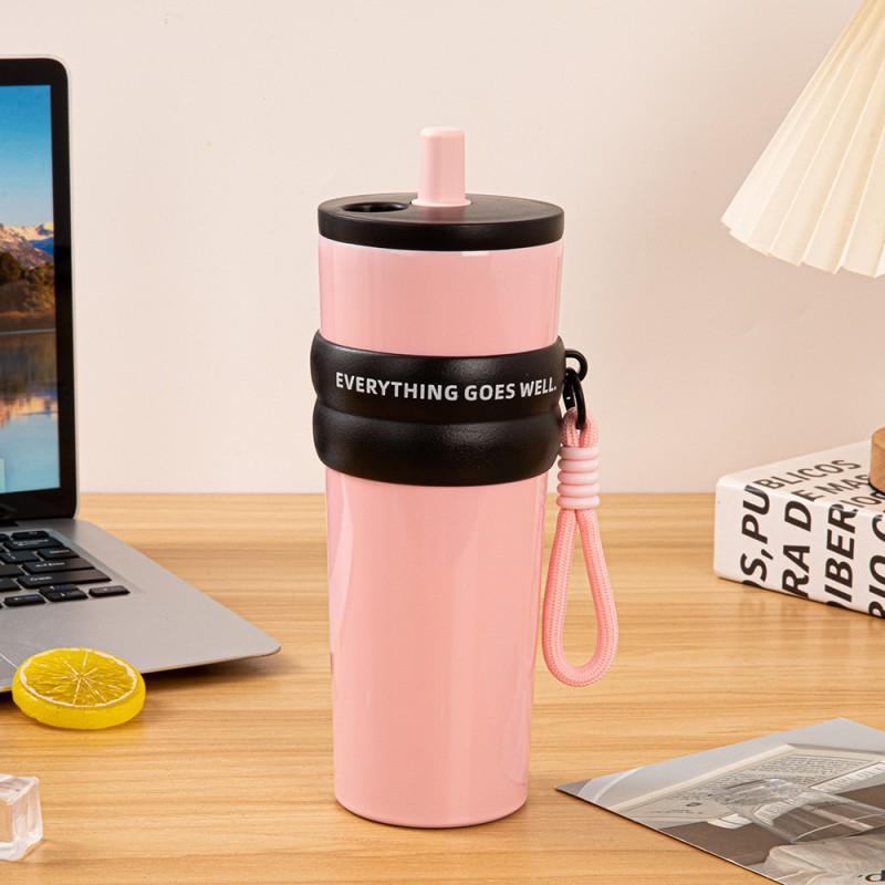 Large Capacity Insulated Stainless Steel Tumbler With Handle Straw Lid 700-710ml Car Office Travel